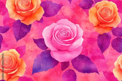 Romantic floral display showcasing watercolor roses and foliage in shades of pink