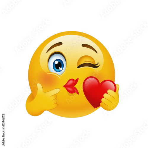 Obraz na płótnie Winking Emoji Kissing Heart, Love, Romance, Transparent Background. w salonie