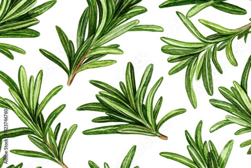 Seamless watercolor pattern with rosemary sprigs for culinary and botanical use