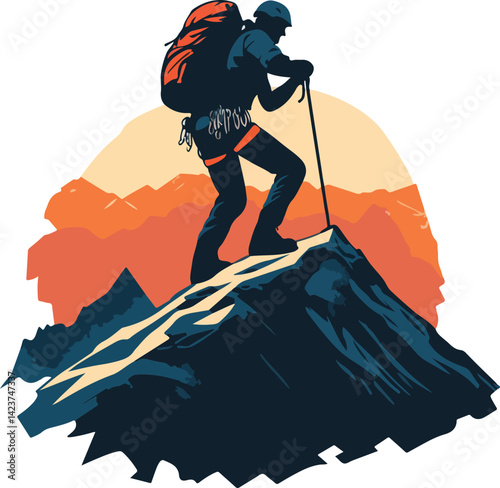 Mountain Climbing and Hiking Vector Illustration on Transparent Background
