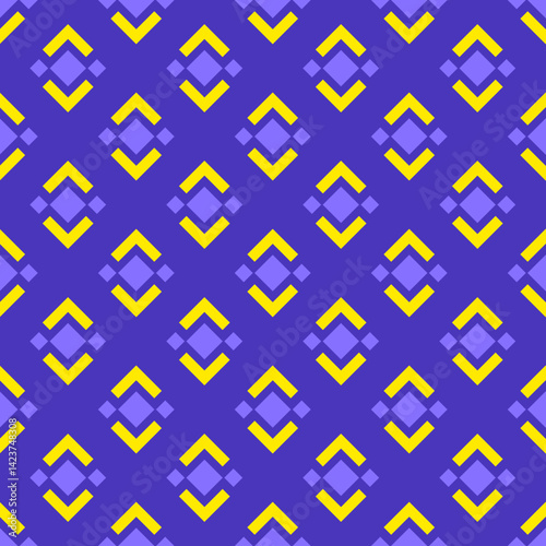 Seamless Geometric Pattern with Blue and Yellow Shapes