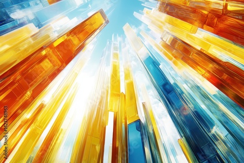 Abstract glass skyscrapers reaching for the bright sky, modern architecture