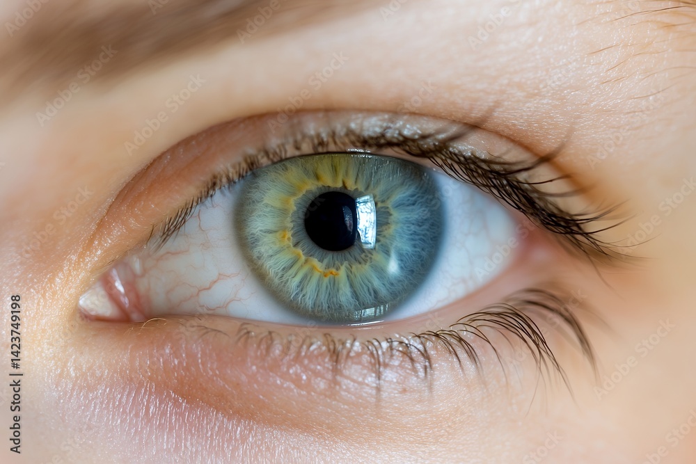 Close-up of blue-green eye with detailed iris and white skin Close-up of blue-green eye with detailed iris and white skin
