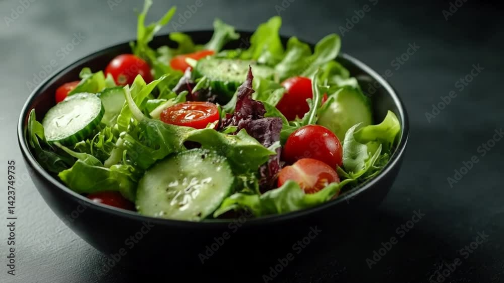 Vibrant and Fresh Salad Bowl with Tomatoes, Cucumbers and Greens for Healthy Diet Vibrant and Fresh Salad Bowl with Tomatoes, Cucumbers and Greens for Healthy Diet
