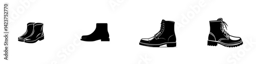 Variety of stylish footwear icons showcasing different boot designs suitable for various occasions and styles