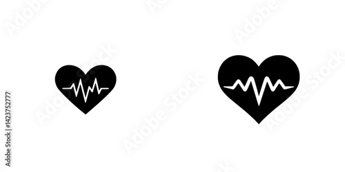 Black heart icons with heartbeat line design suitable for health and wellness themes or digital applications