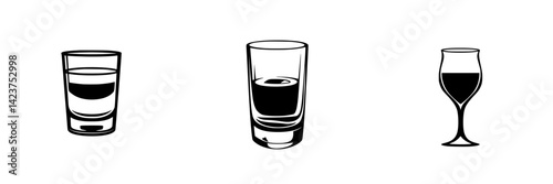 Icon set displaying various glassware including short glasses and a wine glass for beverage representation