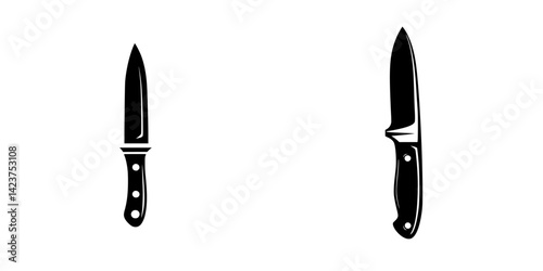 Icon set featuring two distinct knife designs in black and white suitable for culinary and design applications