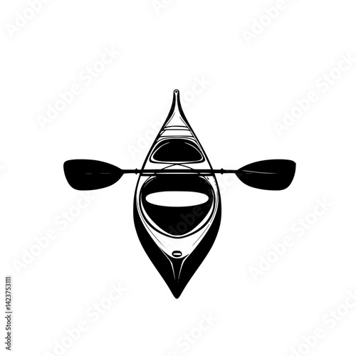 Illustration of a kayak with paddles in a top-down perspective showcasing water sports and outdoor activities