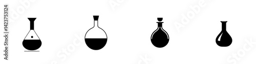 Collection of laboratory flask icons representing various shapes and sizes for scientific illustration and educational purposes