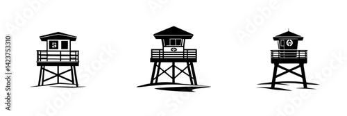 Obraz na płótnie Icon set of lifeguard towers designed for beach safety and rescue applications w salonie