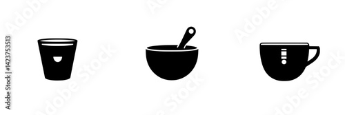 Icon set featuring kitchen utensils for food and beverage preparation