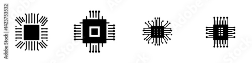 Icon set featuring various computer chip designs in a sleek, modern style suitable for digital projects