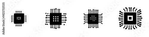 Icon set showcasing various computer chip designs for technology-themed applications and projects