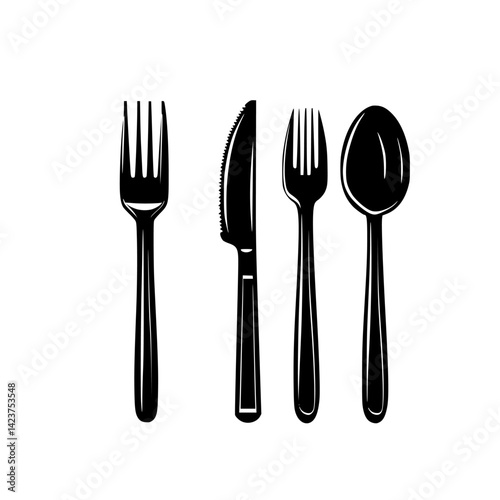 Icon set featuring various utensils including forks, a knife, and a spoon in a simple design