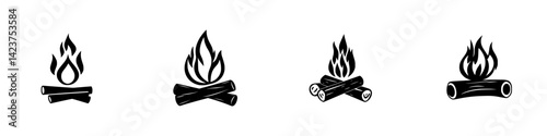 Icon set of fire and campfire illustrations suitable for various design projects and digital applications