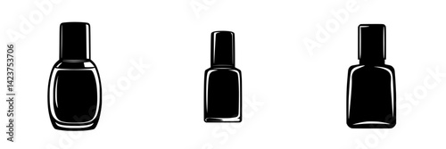 Collection of nail polish bottle icons in various shapes and sizes for digital design projects
