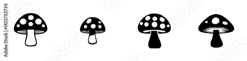 Creative icon set featuring various mushroom designs in a simple black and white style