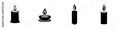 Icon set featuring various candle designs suitable for decorative and thematic uses