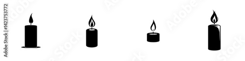 Candle icon set featuring various sizes and designs for decorative and thematic uses