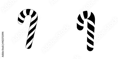 Icon set featuring striped candy canes on a white background designed for festive themes and holiday celebrations
