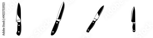 Icon set featuring various knife designs for culinary use and kitchen applications