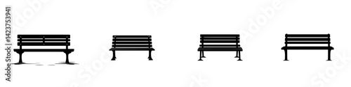 Icon set featuring various bench designs with unique silhouettes for versatile use in graphic projects