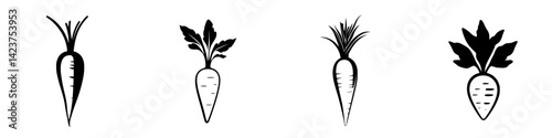 Various designs of carrot icons suitable for food-related applications and graphic projects