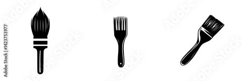 Artistic brush icon set featuring varied brush styles for creative projects and designs in a monochrome theme
