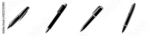 Various styles of ink pens in a simplistic icon set showcasing design and functionality