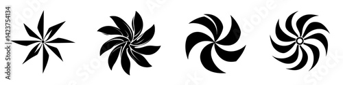 Icon set featuring stylish and dynamic abstract designs representing motion and creativity in graphic elements