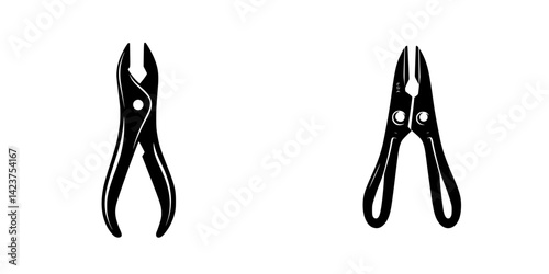 Icon set featuring different styles of pliers for tools and equipment applications in graphic design