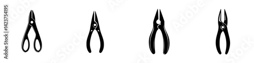 Collection of black silhouette icons representing various types of pliers used in crafting and DIY activities