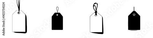 Collection of minimalist icon tags with various shapes and designs for labeling and organizing items in different color schemes