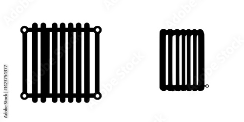 Icon set showcasing different designs for radiator heating units in a minimalistic style