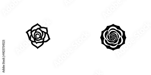 Black and white icon set featuring stylized roses in unique designs for creative use in various applications