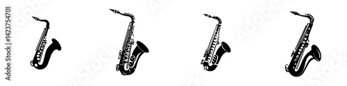 Elegant black saxophone icons ideal for music-themed designs and projects