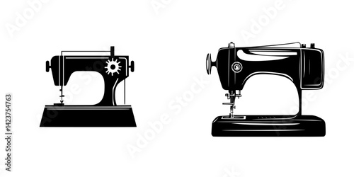 Icon set featuring vintage sewing machines designed in a minimalist style for creative projects and applications