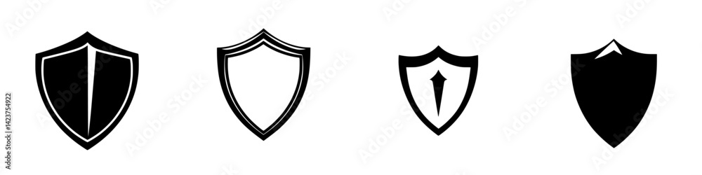 Icon set featuring various shield designs for application in digital projects and branding Icon set featuring various shield designs for application in digital projects and branding