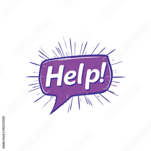 purple speech bubble with the word Help inside, symbolizing reaching out or speaking up