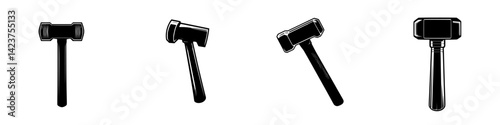 Icon set featuring various hammer designs suitable for construction and craftsmanship tasks