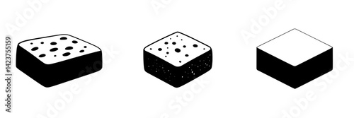Icon set featuring three different cheese types with varying textures and appearances suitable for culinary design