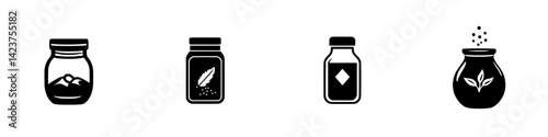 Icon set featuring various jars representing spices, herbs, and ingredients suitable for culinary use