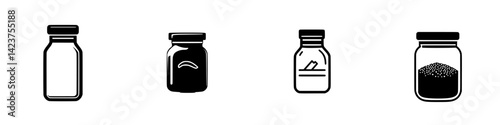Icon set featuring jars with various contents and labels in a minimalist design