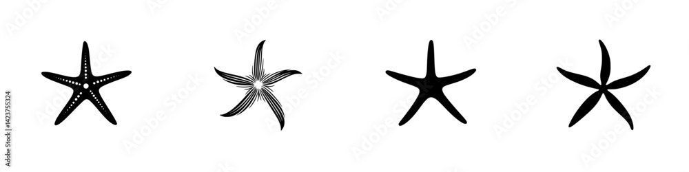 Collection of various starfish icons showcasing different patterns and styles for design use Collection of various starfish icons showcasing different patterns and styles for design use