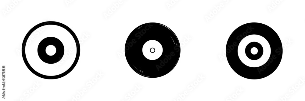 Icon set features three distinct circular designs showcasing simple yet effective monochrome styles Icon set features three distinct circular designs showcasing simple yet effective monochrome styles