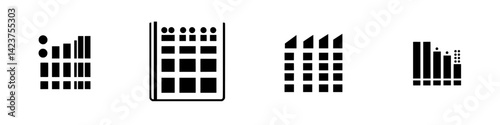 Collection of minimalist black icons representing various data visualization concepts in a modern design style