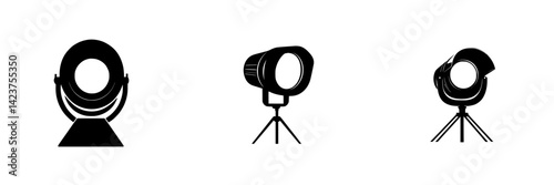 Icon set featuring various types of lighting equipment for different uses in design and media applications