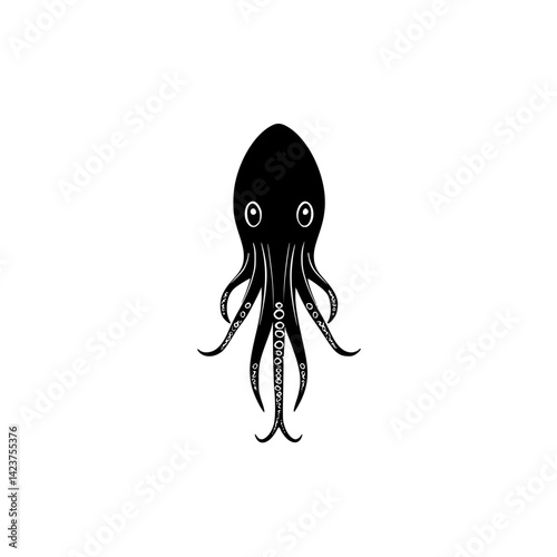Stylized black octopus icon with expressive eyes and flowing tentacles suitable for various design projects