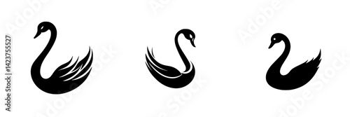 Elegant black swan icon set featuring distinct designs for versatile applications in digital and print media